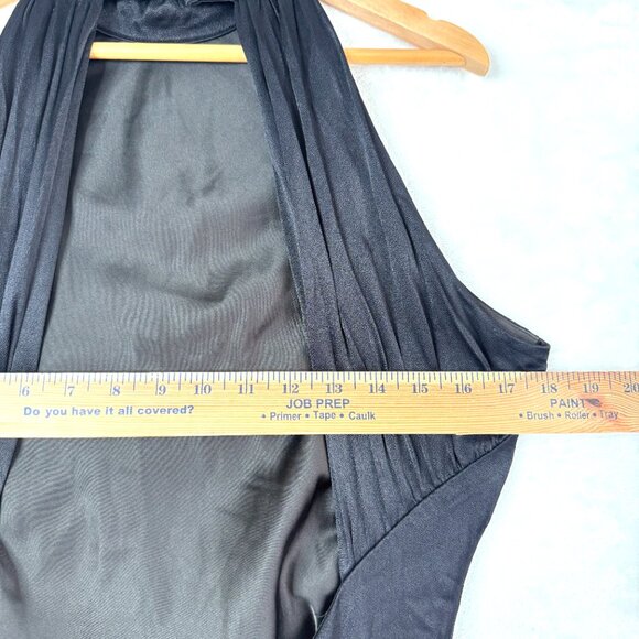 Meshki Claire Satin Drape Back Split Hem High Neck Maxi Dress Womens L Black - Picture 8 of 12